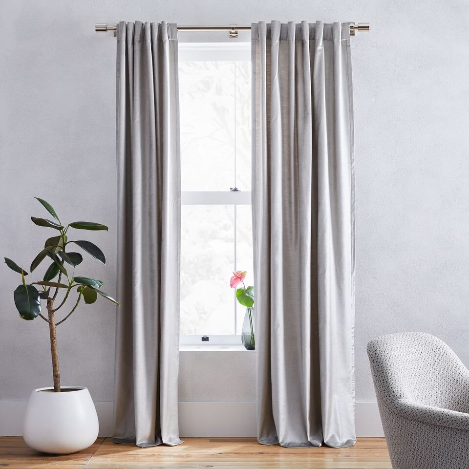 Cotton Lustre Velvet Curtain + Blackout Lining Platinum west elm